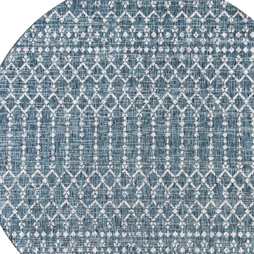 8' Teal Blue And Gray Round Trellis Indoor Outdoor Area Rug Photo 2