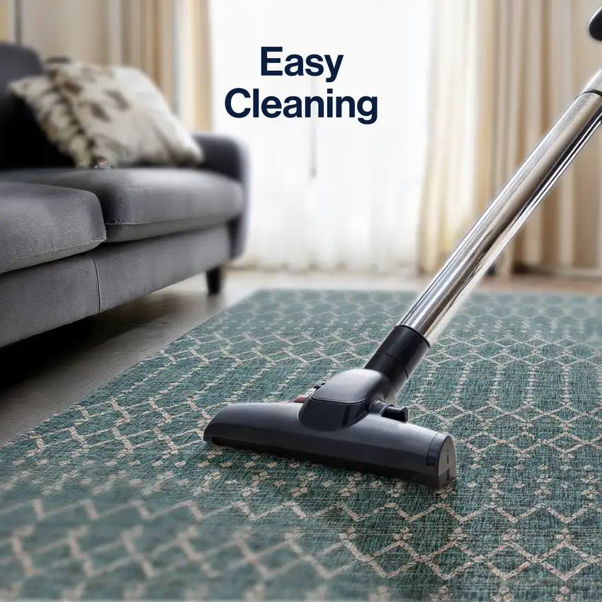 8' Teal Blue And Gray Round Trellis Indoor Outdoor Area Rug Photo 5