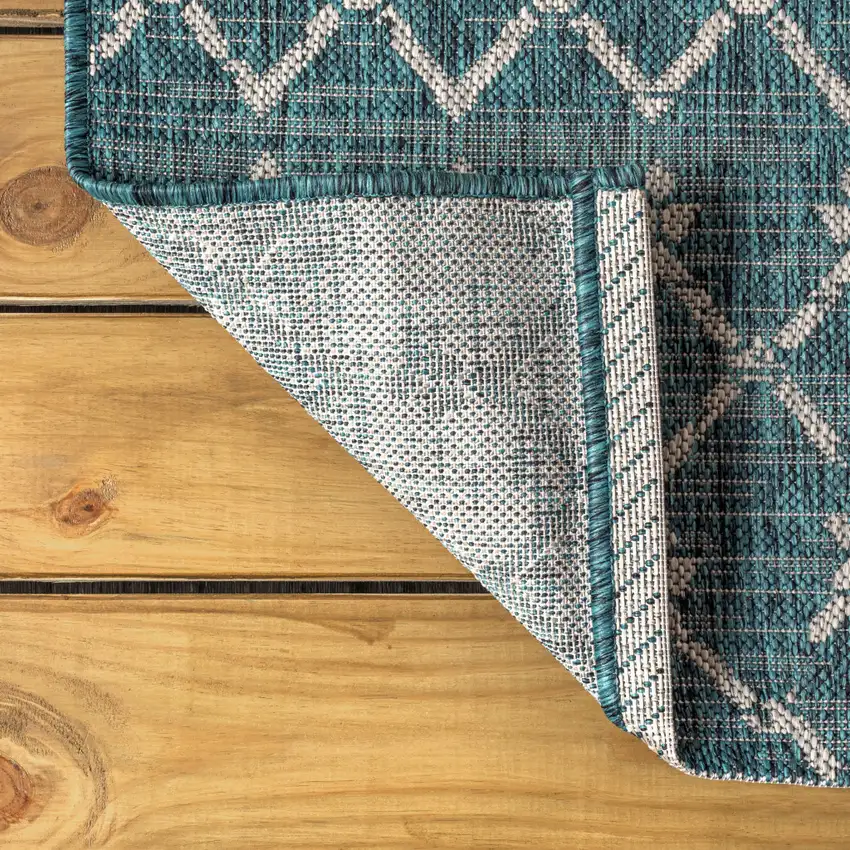 8' Teal Blue And Gray Round Trellis Indoor Outdoor Area Rug Photo 8