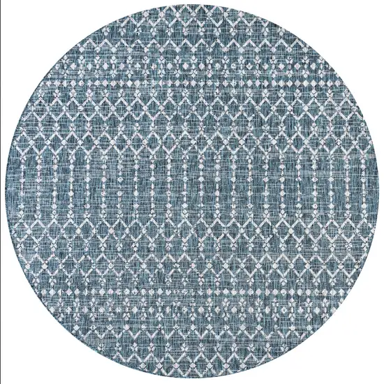 8' Teal Blue And Gray Round Trellis Indoor Outdoor Area Rug Photo 1