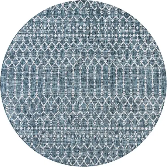 8' Teal Blue And Gray Round Trellis Indoor Outdoor Area Rug Photo 3