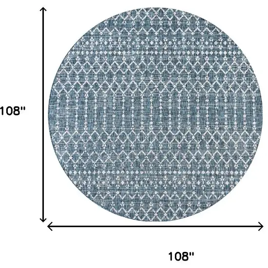 9' Teal Blue And Gray Round Trellis Indoor Outdoor Area Rug Photo 9