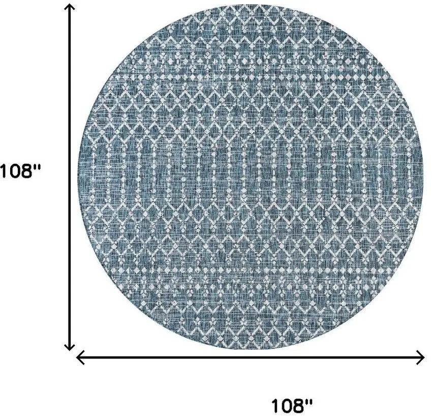 9' Teal Blue And Gray Round Trellis Indoor Outdoor Area Rug Photo 9