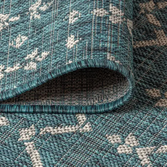9' Teal Blue And Gray Round Trellis Indoor Outdoor Area Rug Photo 8