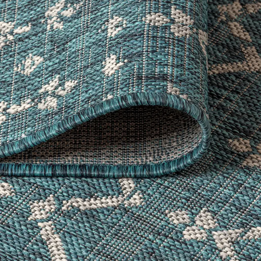 9' Teal Blue And Gray Round Trellis Indoor Outdoor Area Rug Photo 8
