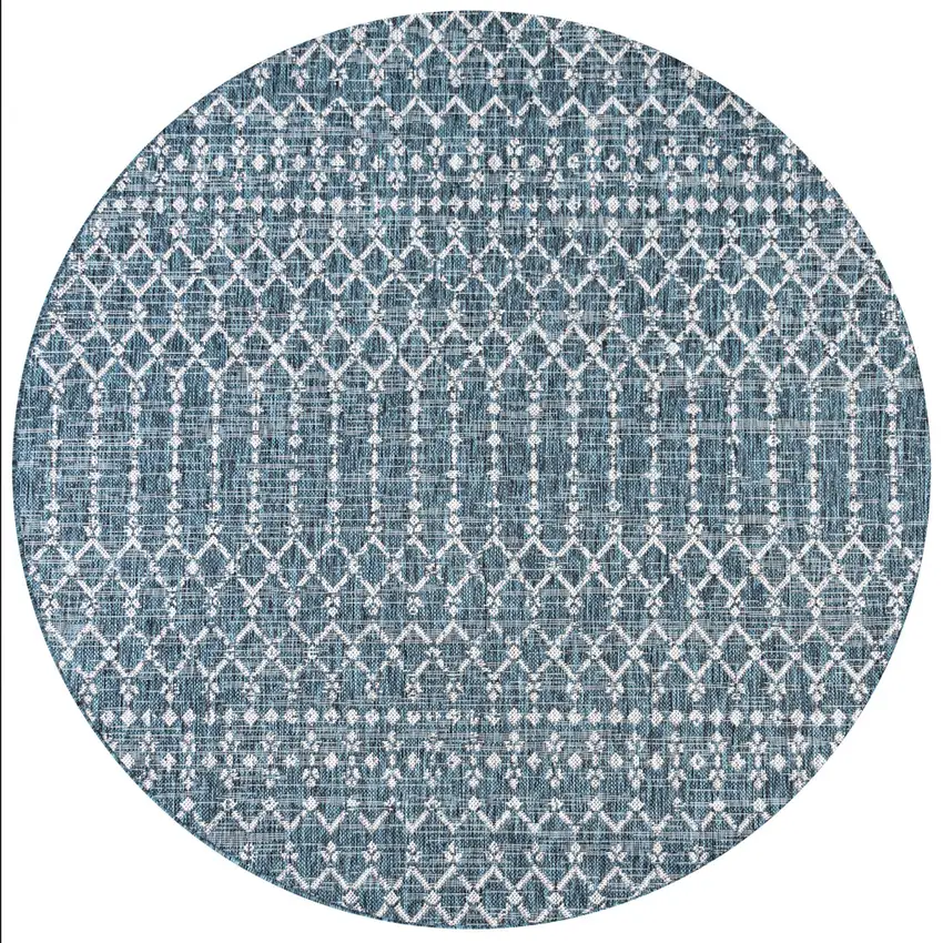 9' Teal Blue And Gray Round Trellis Indoor Outdoor Area Rug Photo 1
