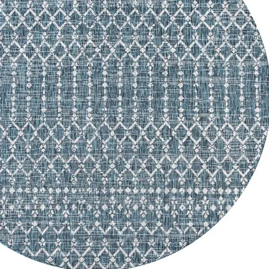 9' Teal Blue And Gray Round Trellis Indoor Outdoor Area Rug Photo 2