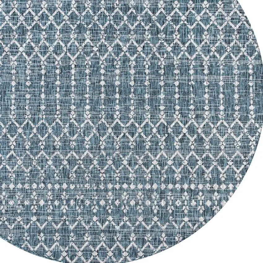 9' Teal Blue And Gray Round Trellis Indoor Outdoor Area Rug Photo 2