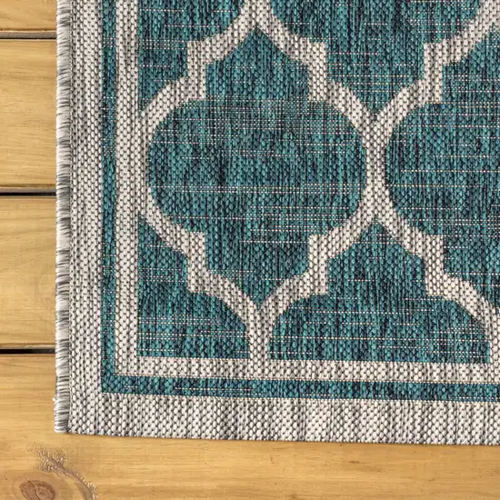 6' Teal Blue And Gray Square Geometric Indoor Outdoor Area Rug Photo 8