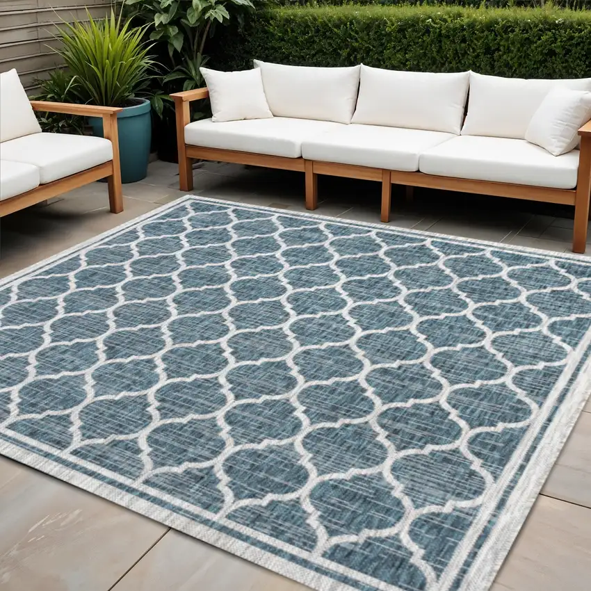 6' Teal Blue And Gray Square Geometric Indoor Outdoor Area Rug Photo 1