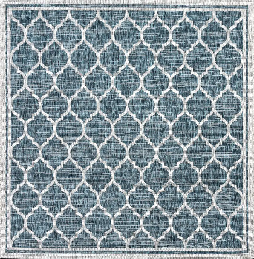 6' Teal Blue And Gray Square Geometric Indoor Outdoor Area Rug Photo 1