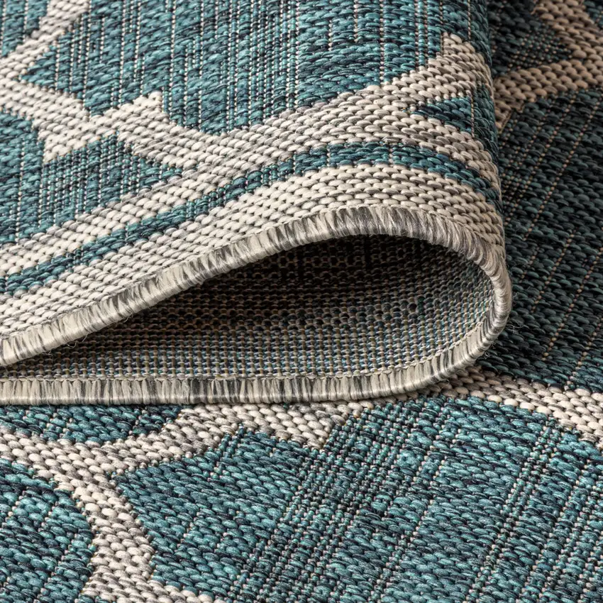 8' Teal Blue And Gray Square Geometric Indoor Outdoor Area Rug Photo 9