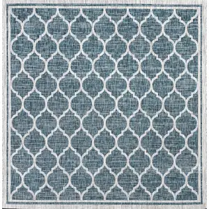 Photo of 8' Teal Blue And Gray Square Geometric Indoor Outdoor Area Rug