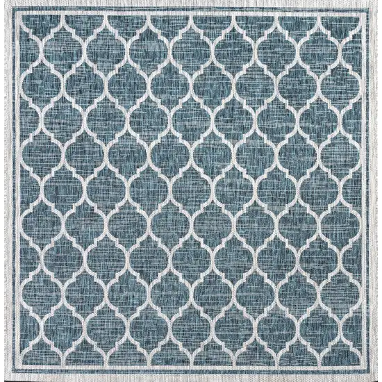 8' Teal Blue And Gray Square Geometric Indoor Outdoor Area Rug Photo 1