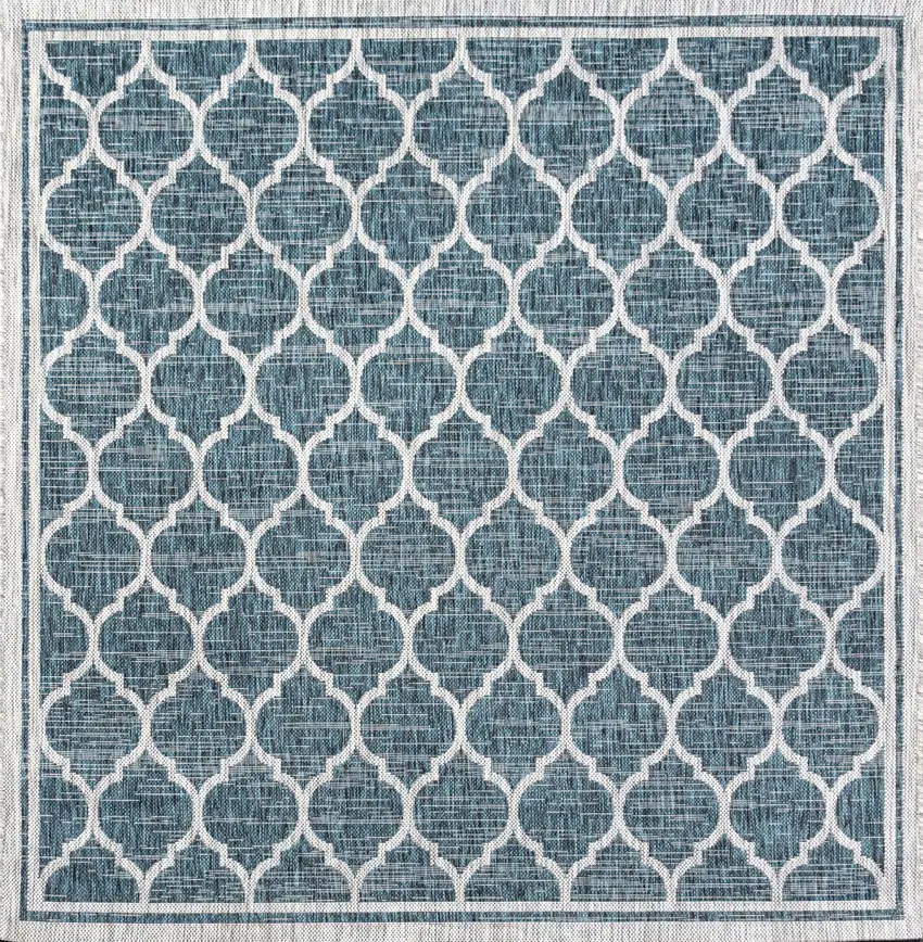 8' Teal Blue And Gray Square Geometric Indoor Outdoor Area Rug Photo 3