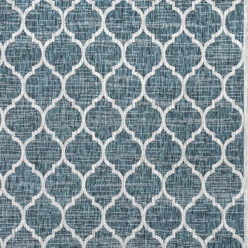 9' Teal Blue And Gray Square Geometric Indoor Outdoor Area Rug Photo 2