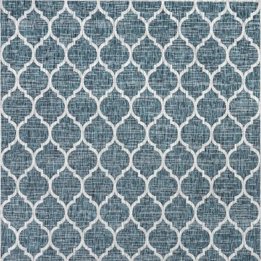 9' Teal Blue And Gray Square Geometric Indoor Outdoor Area Rug Photo 3