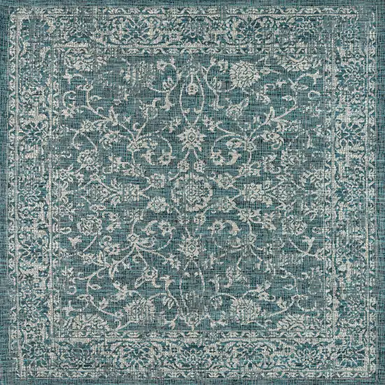 4' Teal Blue And Gray Square Medallion Indoor Outdoor Area Rug Photo 1
