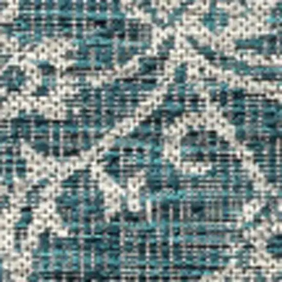 4' Teal Blue And Gray Square Medallion Indoor Outdoor Area Rug Photo 3