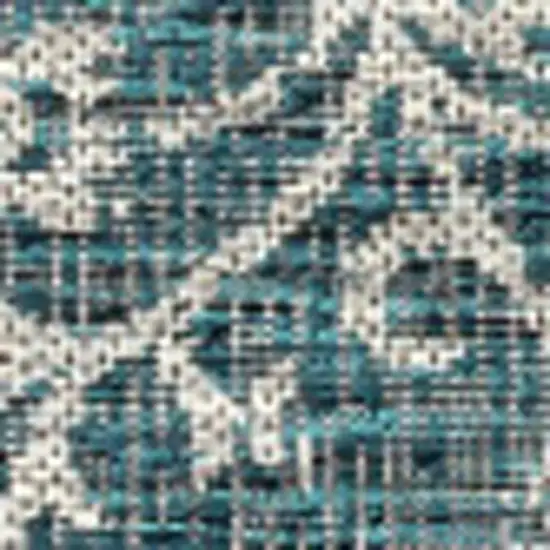 4' Teal Blue And Gray Square Medallion Indoor Outdoor Area Rug Photo 2