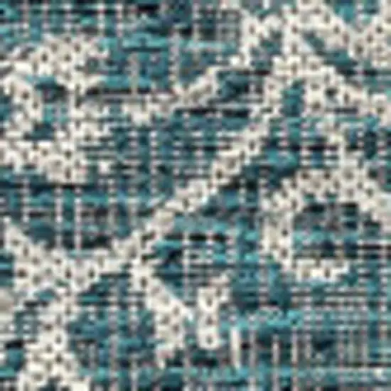 5' Teal Blue And Gray Square Medallion Indoor Outdoor Area Rug Photo 2
