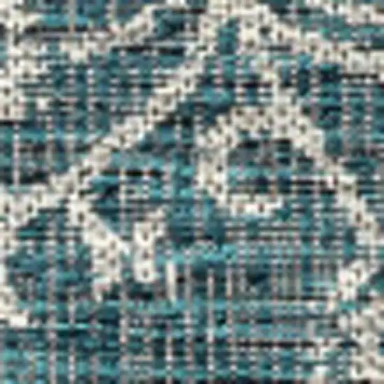 6' Teal Blue And Gray Square Medallion Indoor Outdoor Area Rug Photo 2