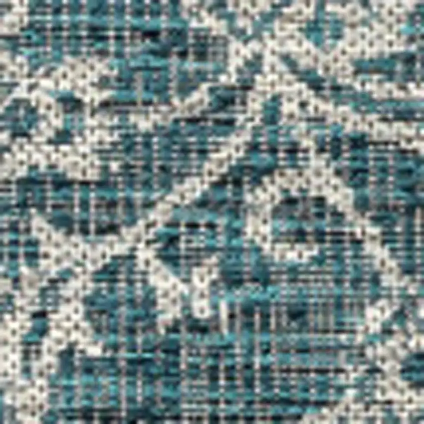 8' Teal Blue And Gray Square Medallion Indoor Outdoor Area Rug Photo 3