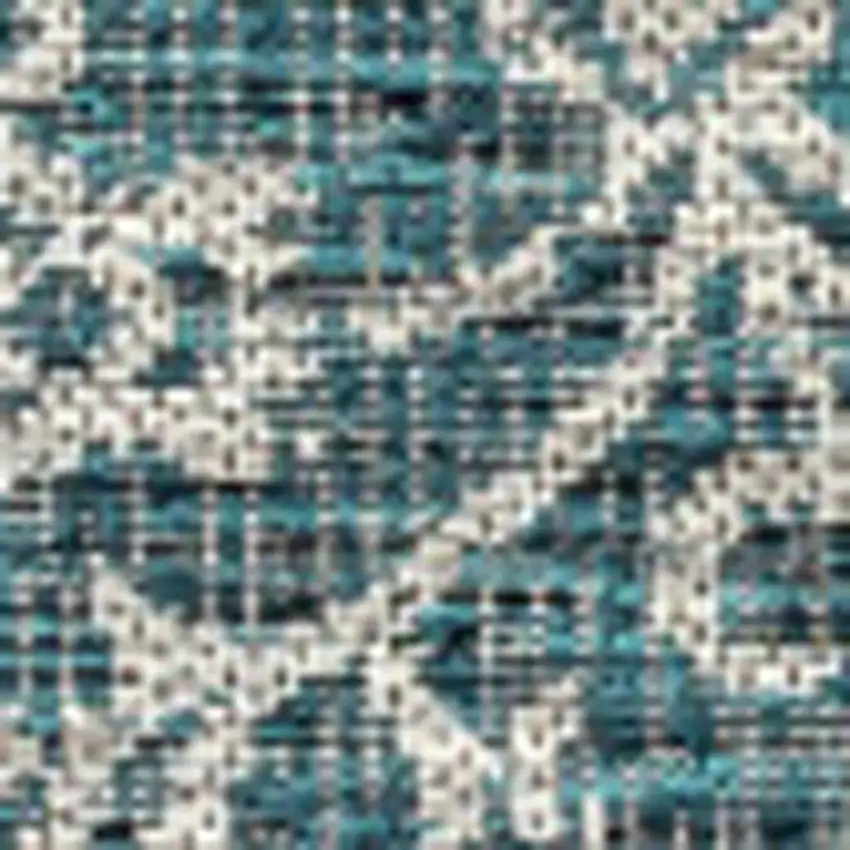 8' Teal Blue And Gray Square Medallion Indoor Outdoor Area Rug Photo 2