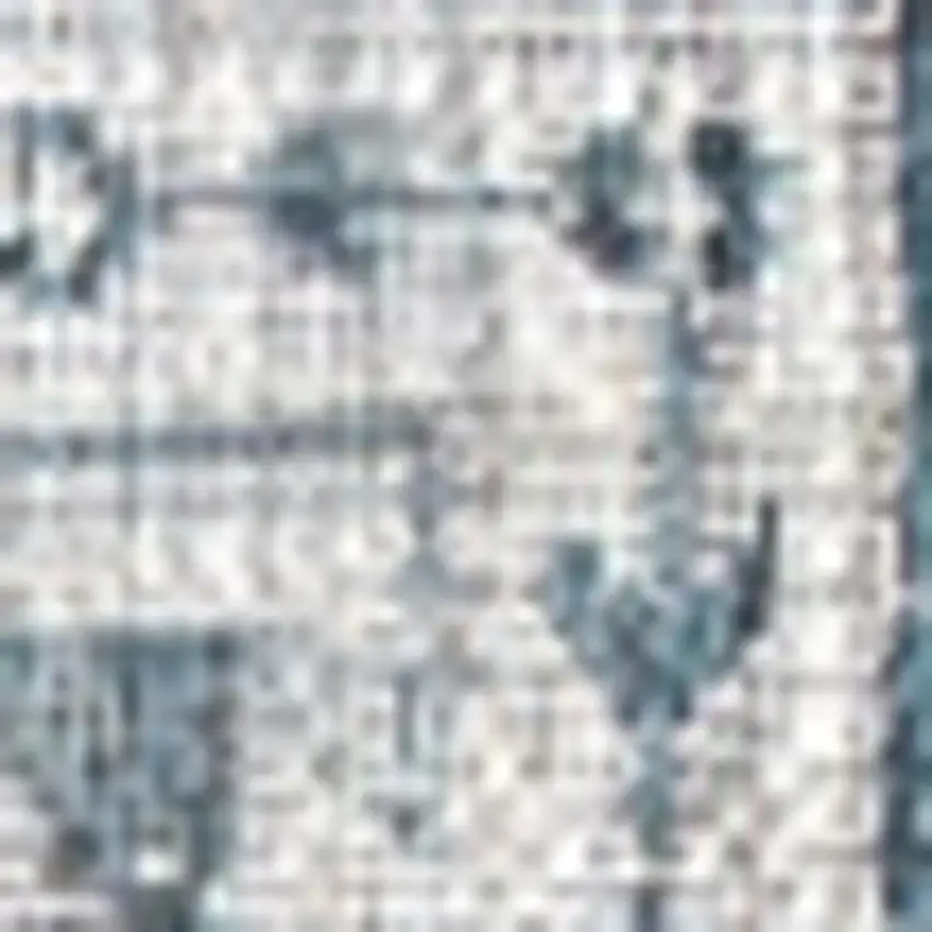 8' Teal Blue And Gray Square Medallion Indoor Outdoor Area Rug Photo 3