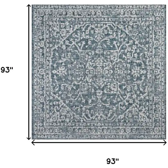 8' Teal Blue And Gray Square Medallion Indoor Outdoor Area Rug Photo 7