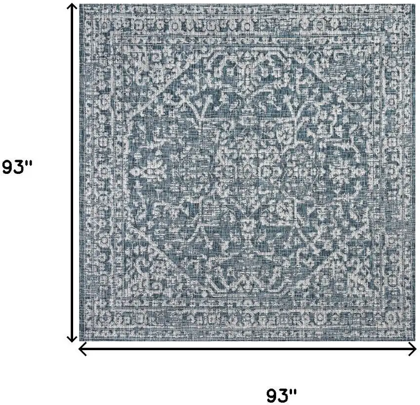 8' Teal Blue And Gray Square Medallion Indoor Outdoor Area Rug Photo 7