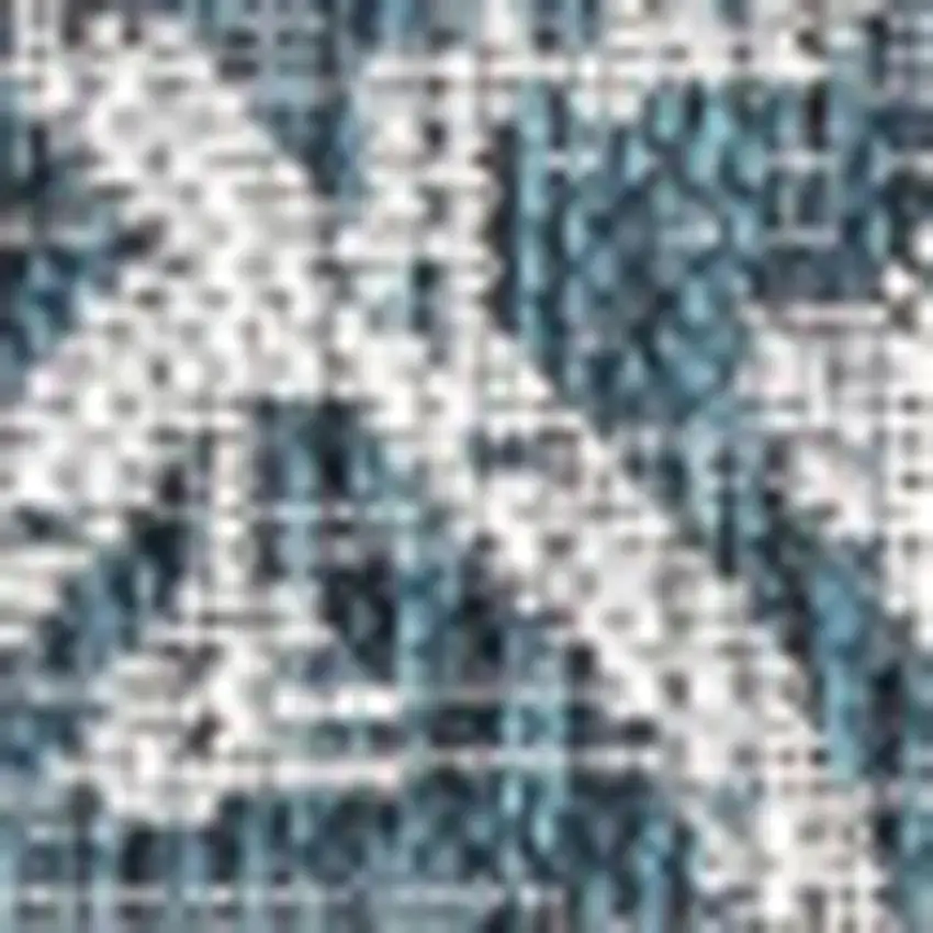 8' Teal Blue And Gray Square Medallion Indoor Outdoor Area Rug Photo 2