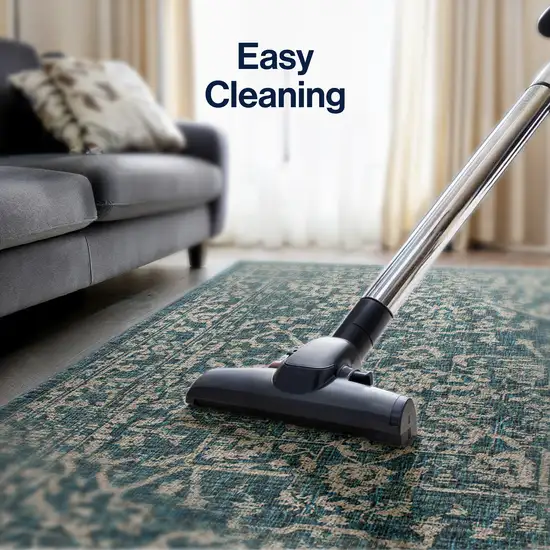 8' Teal Blue And Gray Square Medallion Indoor Outdoor Area Rug Photo 5