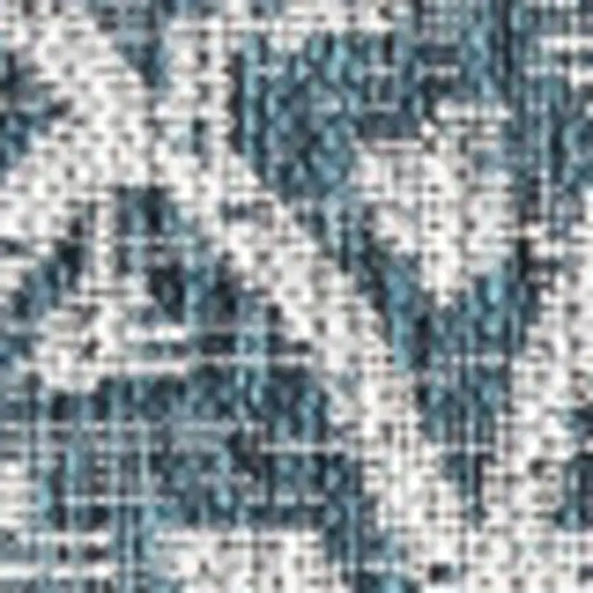 8' Teal Blue And Gray Square Medallion Indoor Outdoor Area Rug Photo 3