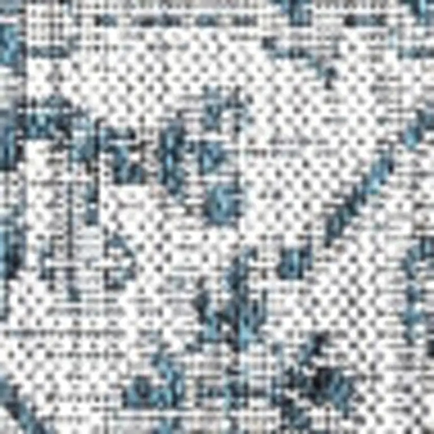 6' Teal Blue And Gray Square Medallion Indoor Outdoor Area Rug Photo 3