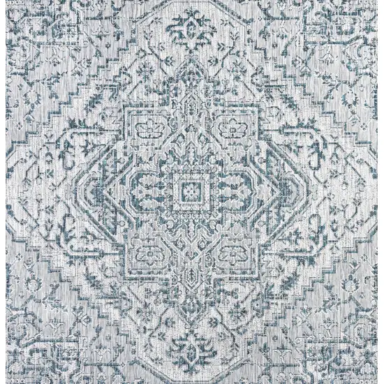 6' Teal Blue And Gray Square Medallion Indoor Outdoor Area Rug Photo 1