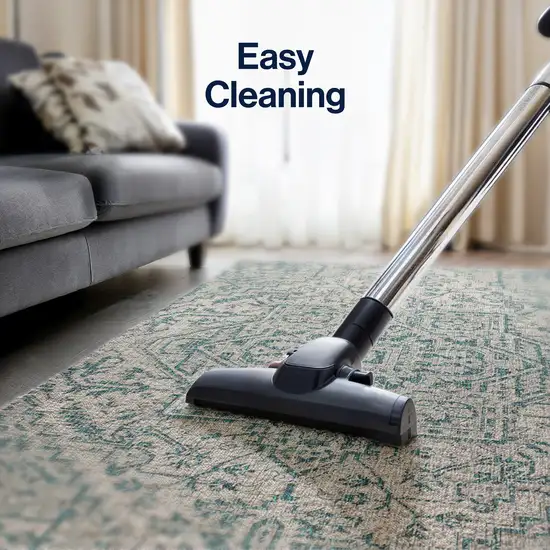 9' Teal Blue And Gray Square Medallion Indoor Outdoor Area Rug Photo 5