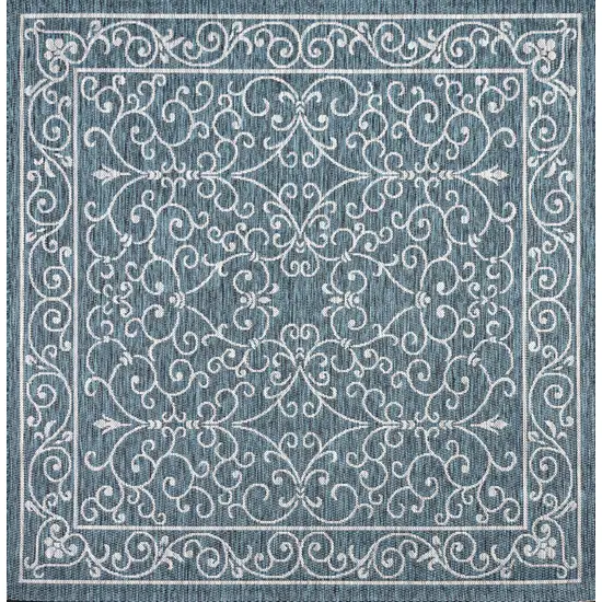 6' Teal Blue And Gray Square Medallion Indoor Outdoor Area Rug Photo 1