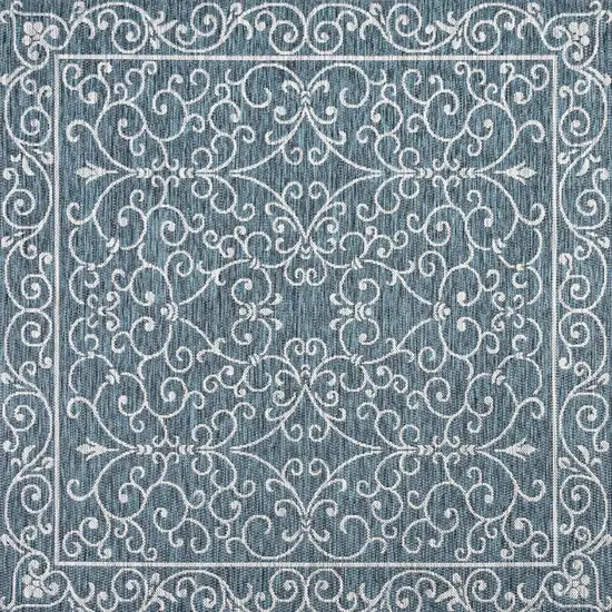 6' Teal Blue And Gray Square Medallion Indoor Outdoor Area Rug Photo 3
