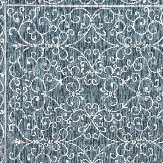 6' Teal Blue And Gray Square Medallion Indoor Outdoor Area Rug Photo 2
