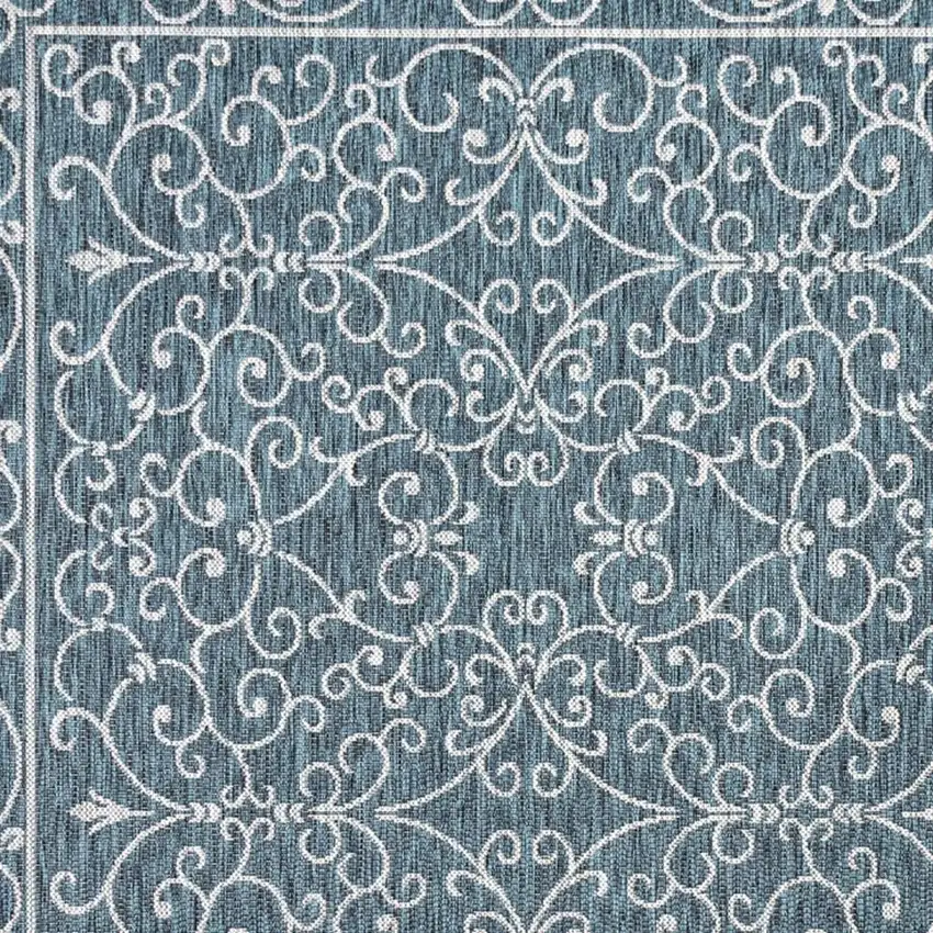 6' Teal Blue And Gray Square Medallion Indoor Outdoor Area Rug Photo 2