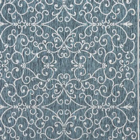8' Teal Blue And Gray Square Medallion Indoor Outdoor Area Rug Photo 2