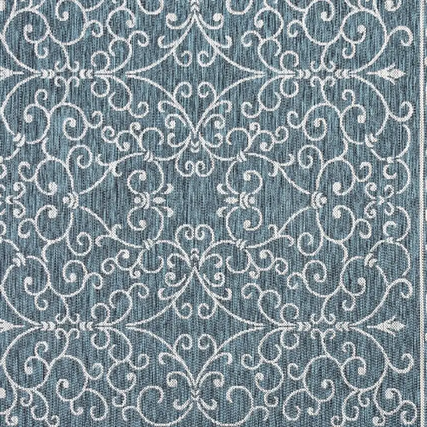 8' Teal Blue And Gray Square Medallion Indoor Outdoor Area Rug Photo 2