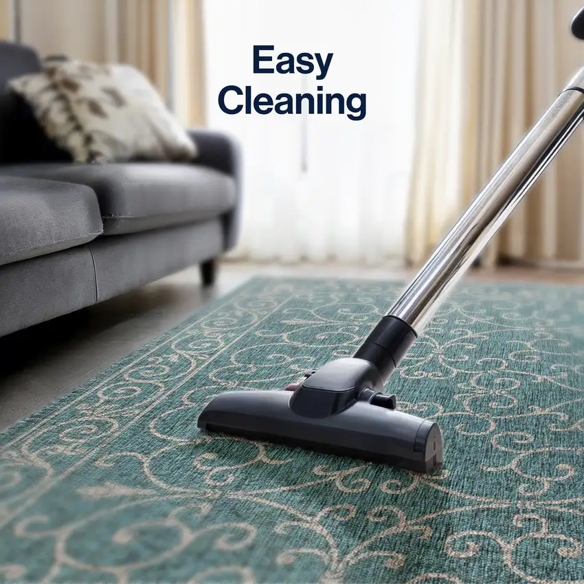 8' Teal Blue And Gray Square Medallion Indoor Outdoor Area Rug Photo 5