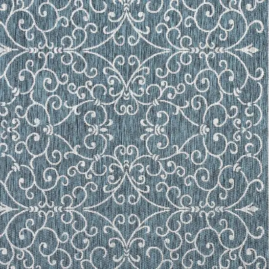 9' Teal Blue And Gray Square Medallion Indoor Outdoor Area Rug Photo 2