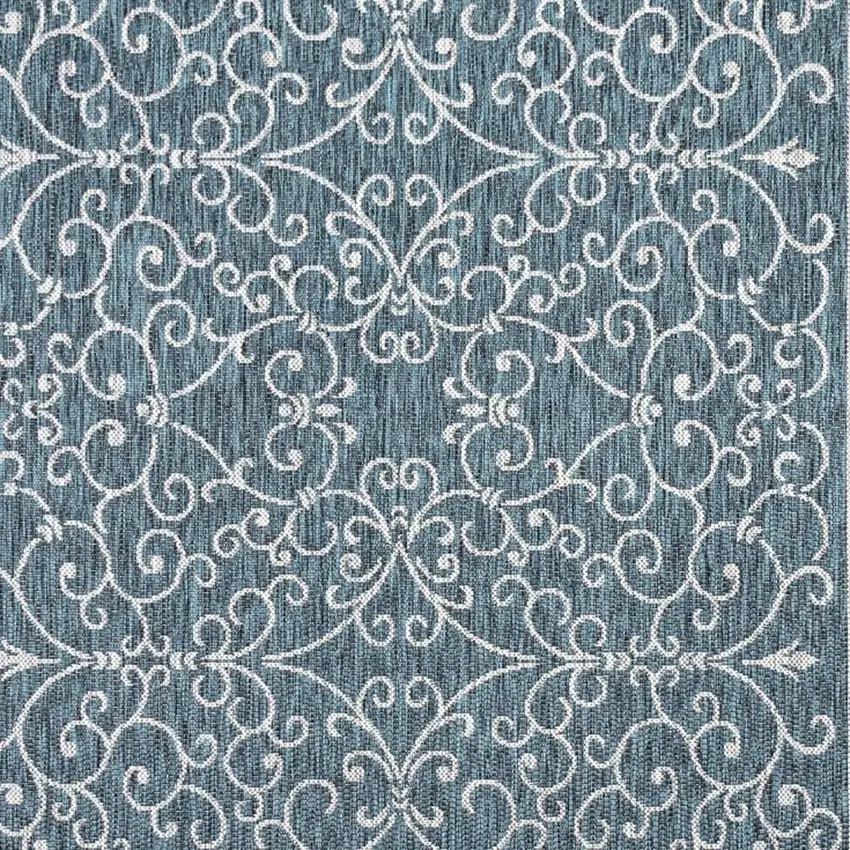 9' Teal Blue And Gray Square Medallion Indoor Outdoor Area Rug Photo 2