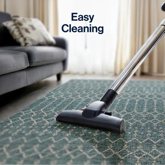 6' Teal Blue And Gray Square Trellis Indoor Outdoor Area Rug Photo 5