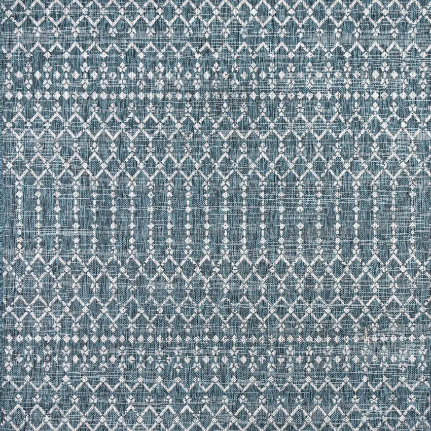 8' Teal Blue And Gray Square Trellis Indoor Outdoor Area Rug Photo 1