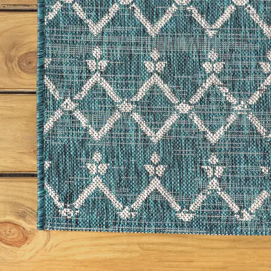 9' Teal Blue And Gray Square Trellis Indoor Outdoor Area Rug Photo 9