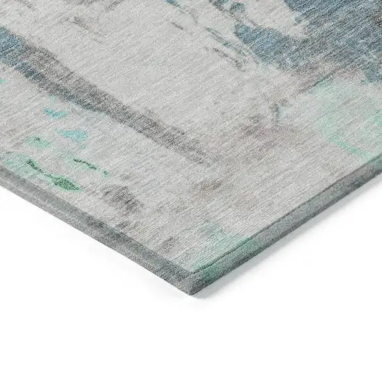 8' Teal Blue And Green Round Abstract Washable Indoor Outdoor Area Rug Photo 7